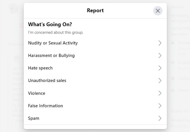 how to report a group to facebook