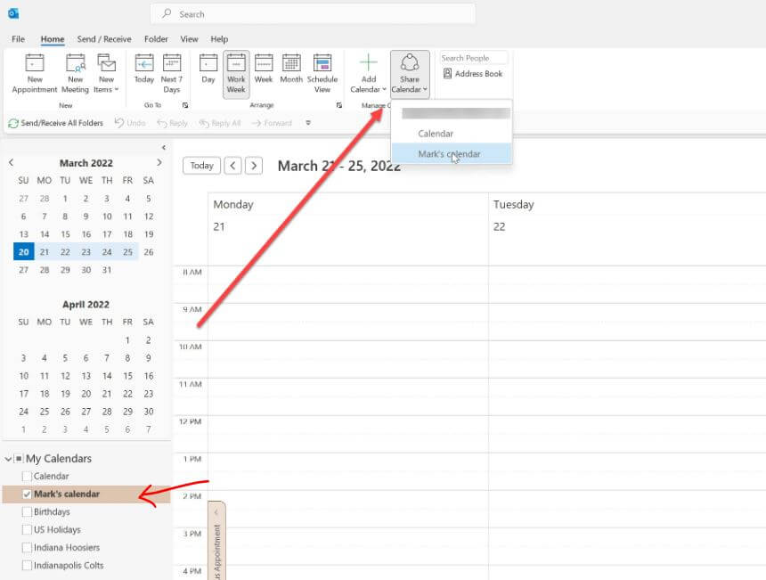 how to share calendar in outlook