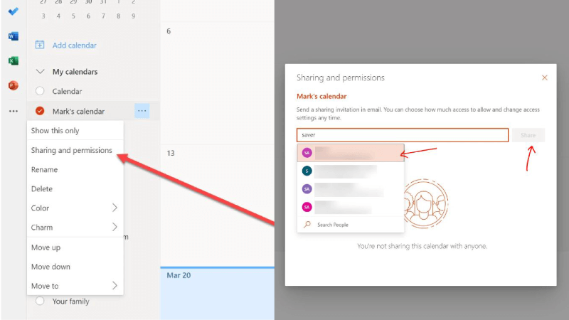 how to share calendar in outlook web