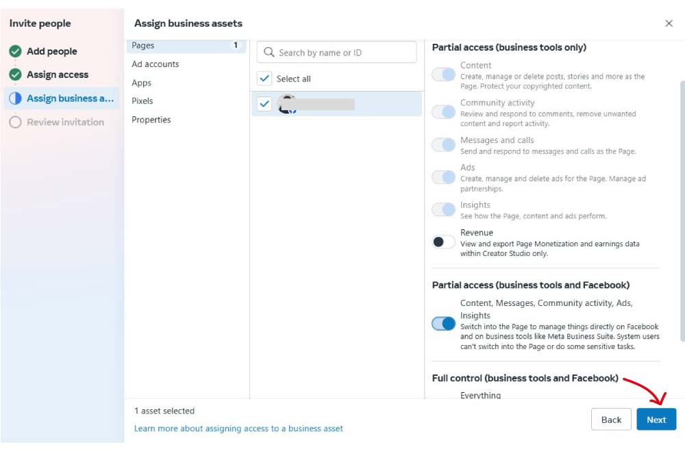 how to give Facebook page access to new admin from business manager